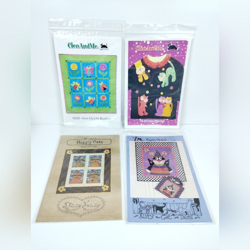 Uncut Quilt Patterns Variety Cats, Bugs With Flowers Whimsical Country Lot Of 4